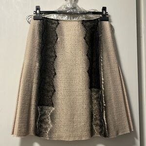 BOTTEGA VENETA Cream Wool & Black Lace Skirt IT42